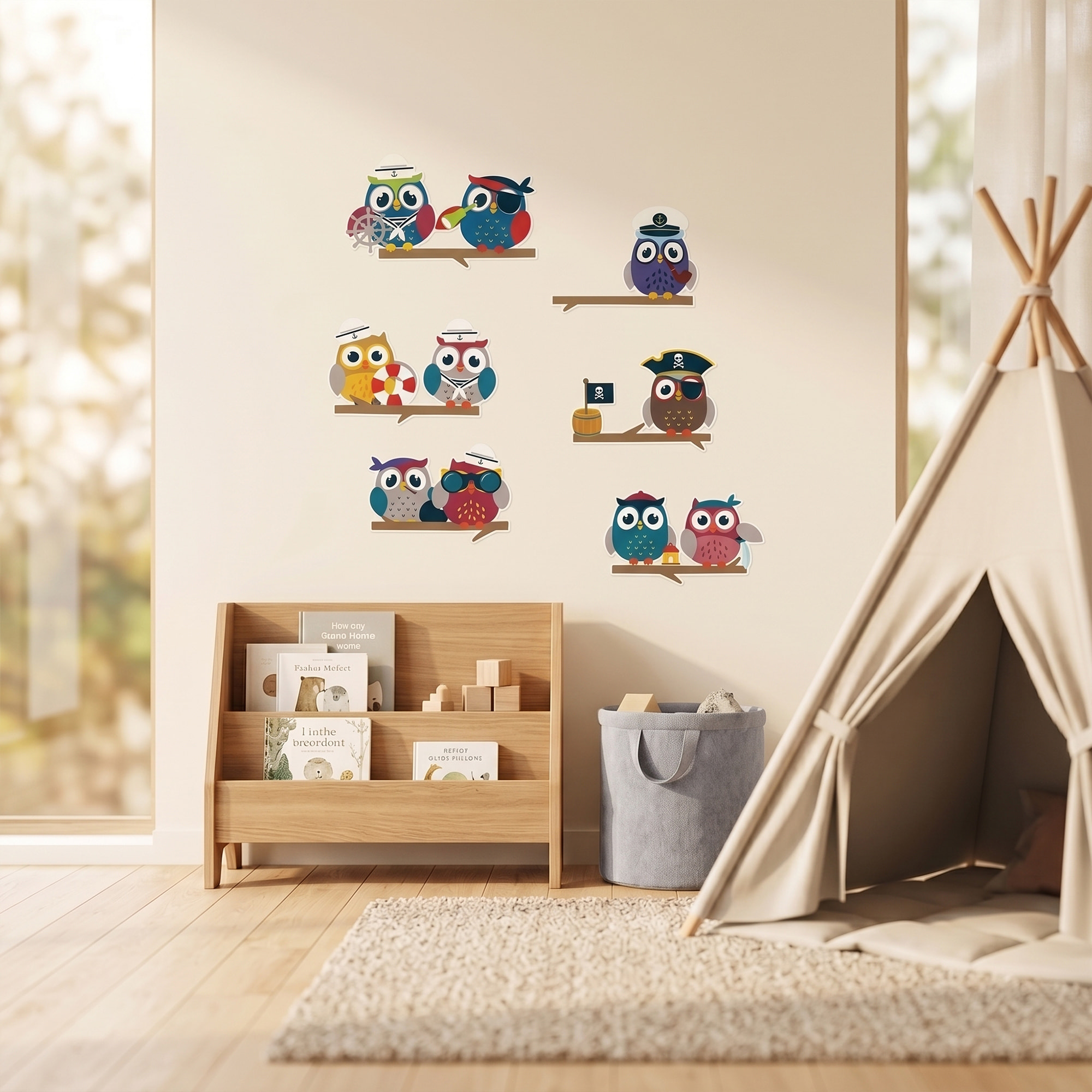 Stickers Muraux décoration adhésifs hiboux pirates sur branches