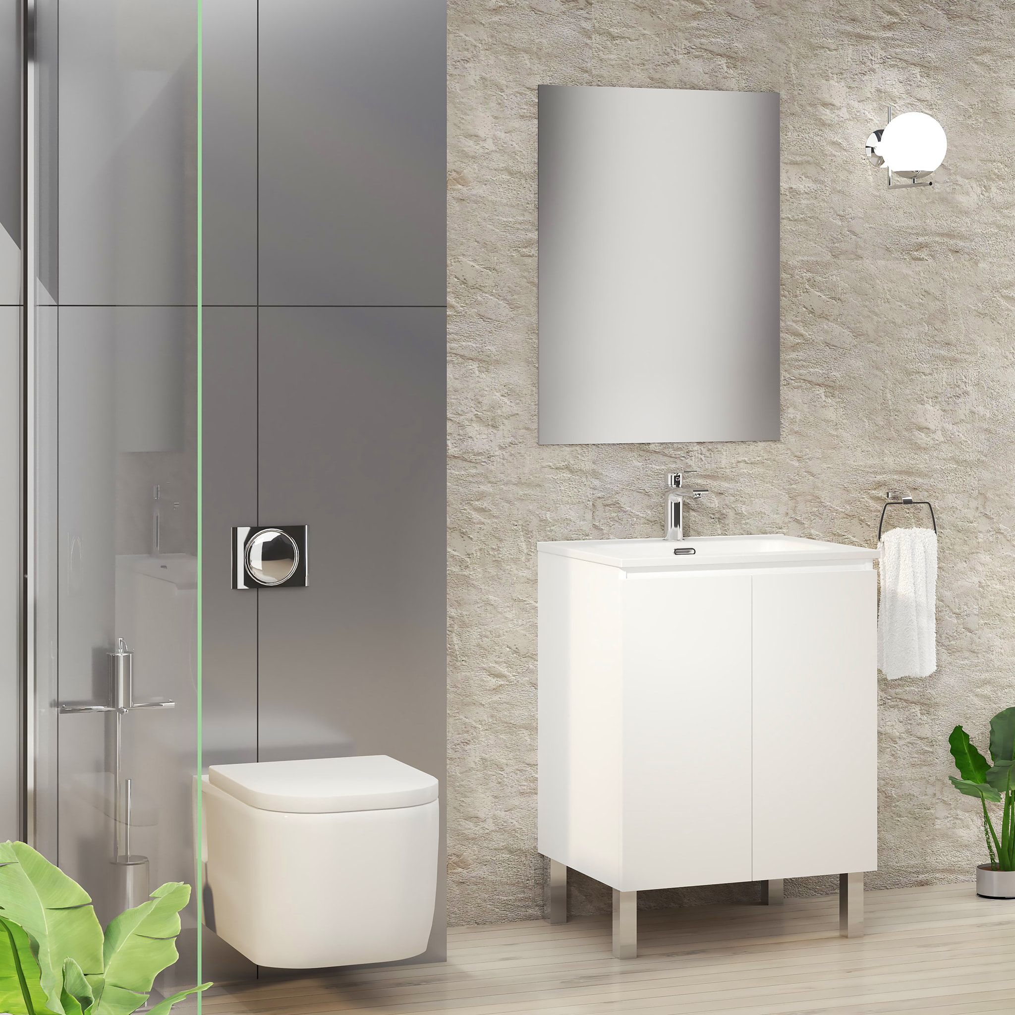 Ensemble de Salle de Bain Lust | 60 cm Blanc | Deux Portes | Lavabo Encastré | N'inclut pas le Miroir | Meuble Assemblé | Alday