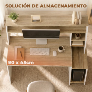 Mesa de Escritorio con Estanterías Mesa de Ordenador Moderna con Estantes Soporte para Monitor CPU de Oficina Estudio 114x45x138 cm Blanco y Natural
