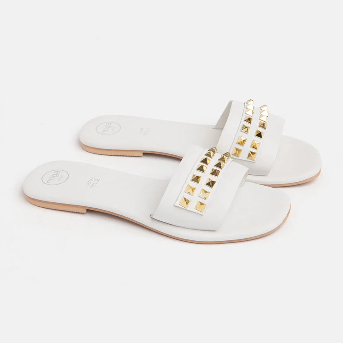 Ciabattina in vera pelle con borchie - BIANCO