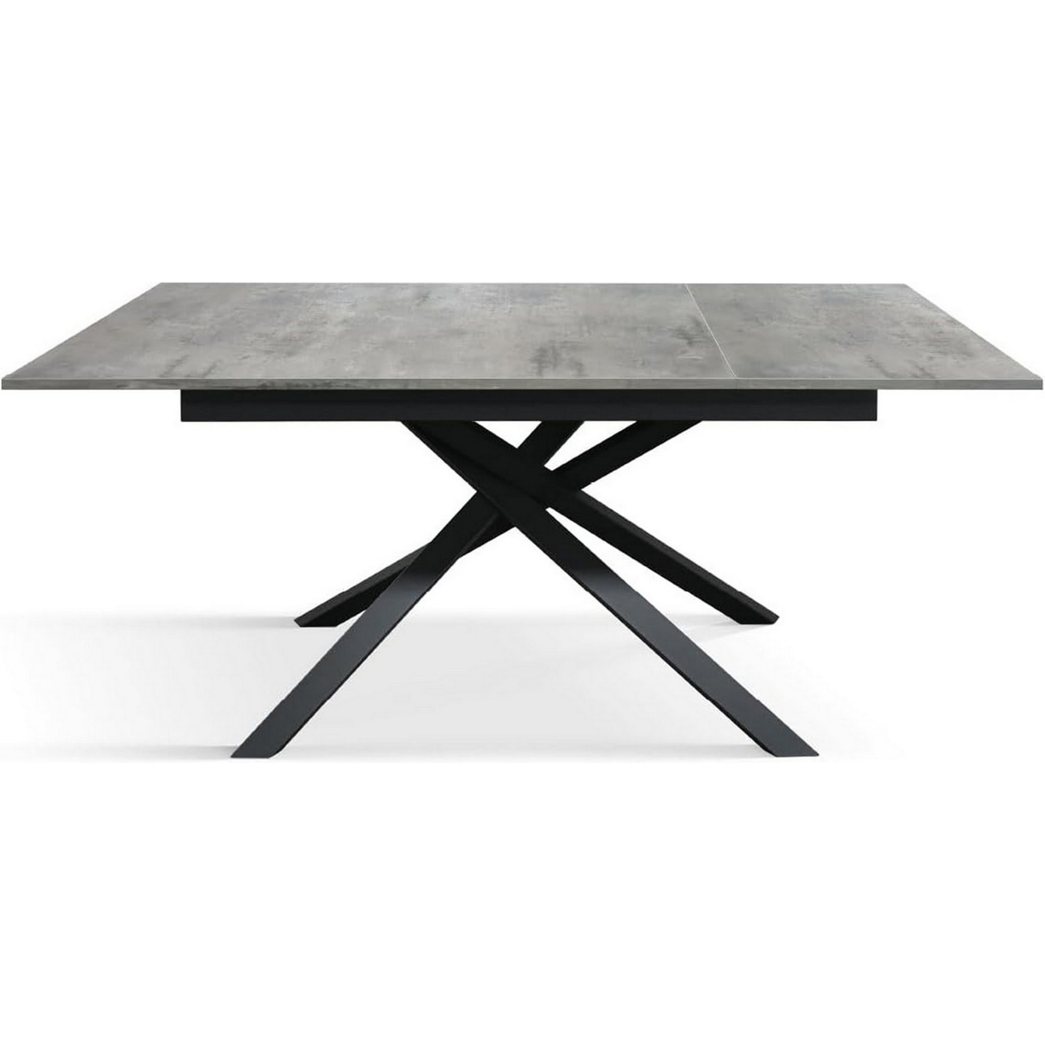 Tavolo VOLPAIA in legno, finitura grigio cemento e base in metallo verniciato antracite, allungabile 160x90 cm - 210x90 cm