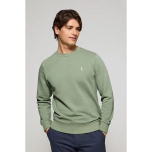 Felpa verde giada relax a girocollo e ricamo Rigby Go