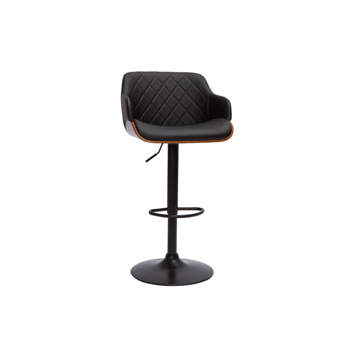 Tabouret de bar design réglable pivotant 360° noir et bois foncé LUCIEN