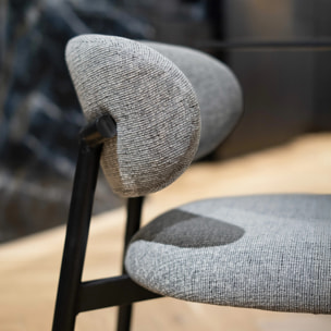 Lot de 2 chaises en tissu gris foncé chiné et pieds en métal noir - Nao