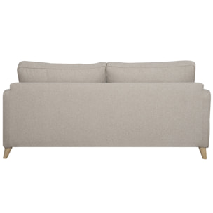 Canapé convertible scandinave 3 places en tissu beige et bois clair avec matelas 10 cm PAPEL