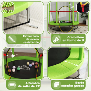 Cama Elástica Infantil Ø140x190 cm Trampolín para Niños de 3-6 Años con Red de Seguridad Carga 45 kg para Interior Verde