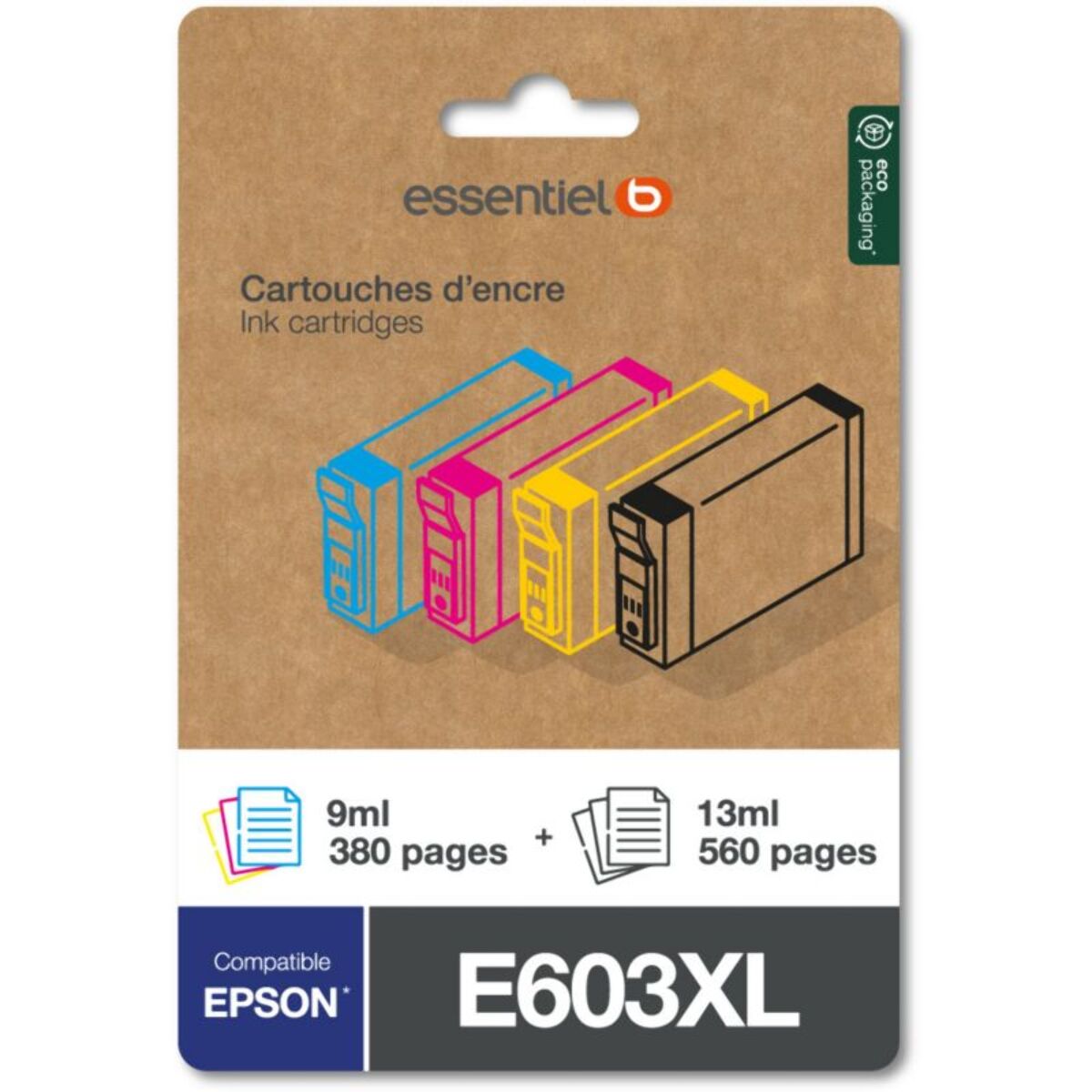 Cartouche d'encre ESSENTIELB E603XL Noir + 3 couleurs