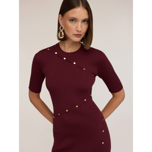 Motivi - Vestito tubino in maglia a costine con bottoncini - Bordeaux