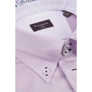 Camicia Uomo 2 Bottoni Button Down Slim Satin Unito Lilla