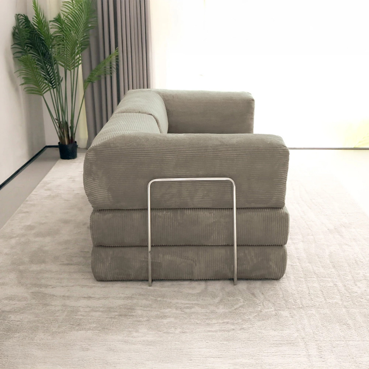 TRENDY - Canapé compressé 3 places modulable en velours côtelé taupe