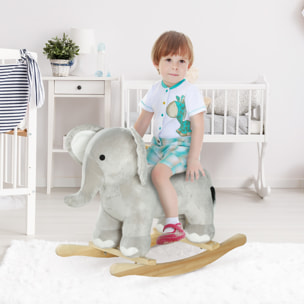 Caballo Balancín para Niños de 2-4 Años Caballo de Juguete en Forma de Elefante con Sonido Asas y Base de Madera Carga 40 kg 64,5x31x52 cm Gris