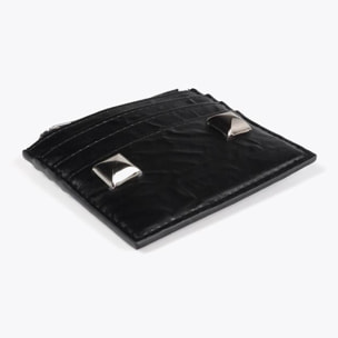 Porta carte effetto rugoso con borchie