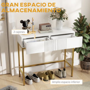 Mesa Consola Moderna Mesa de Entrada con 2 Cajones y Patas de Acero Antivuelco Mueble de Recibidor para Salón Pasillo 80x31,5x75 cm Blanco