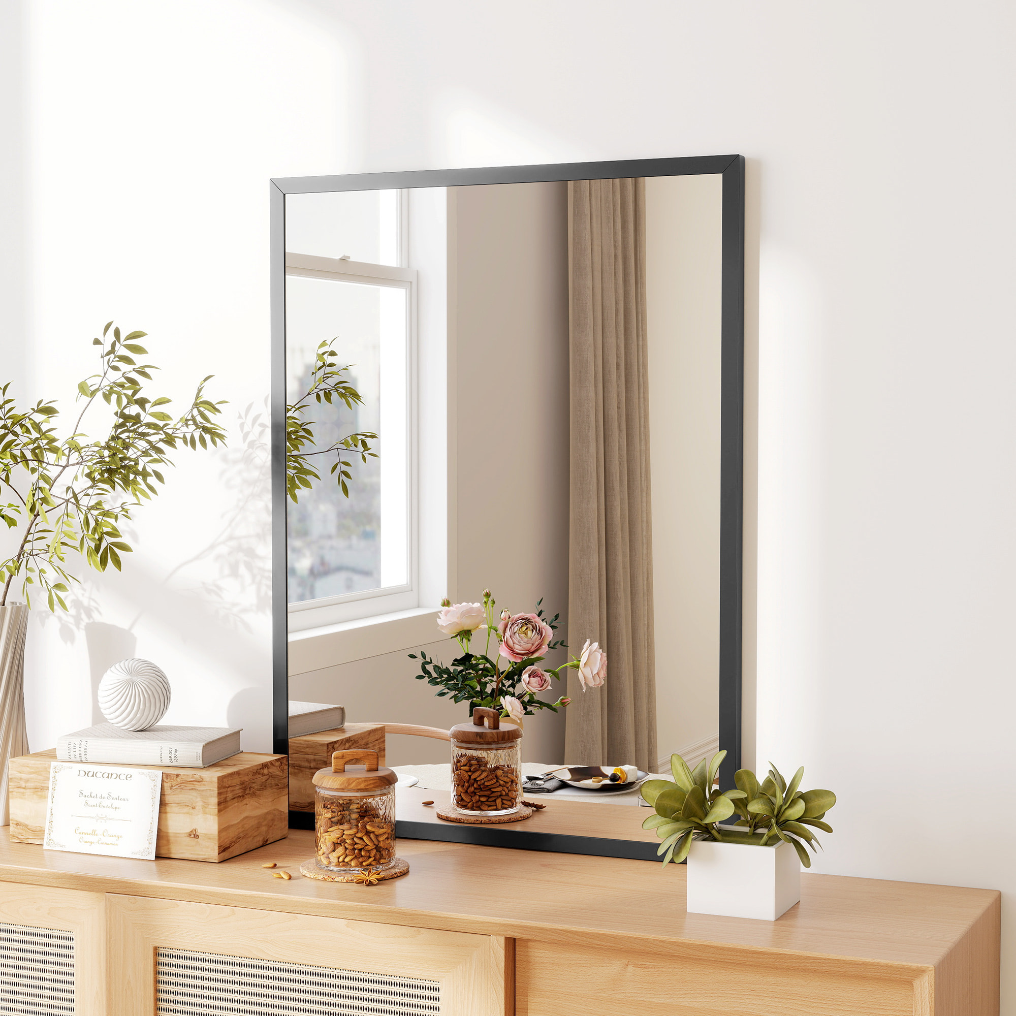 Miroir mural rectangulaire dim. 60L x 80H cm MDF noir