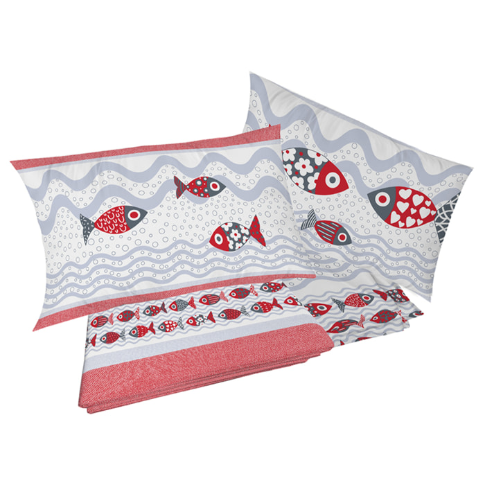 Completo letto pesciolini rosso 100% cotone