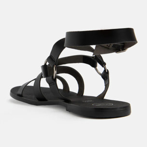 Sandalo in verra pelle con fascette alla schiava - NERO