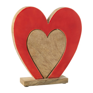 J-Line décoration Coeur Double Sur Pied - bois - rouge/naturel - large