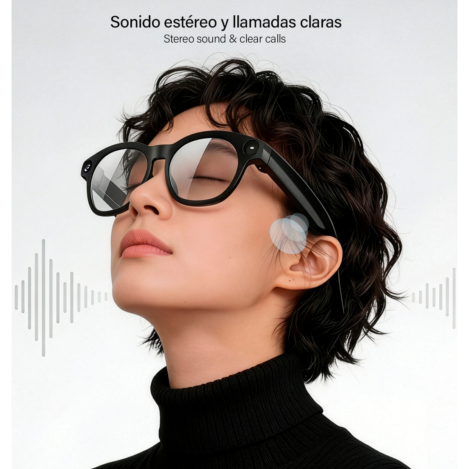 Gafas inteligentes CY03. Con cámara para fotos y videos de 8 MPX, traductor AI en tiempo real y transmisión de video en vivo. Lentes oscuras y transparentes.