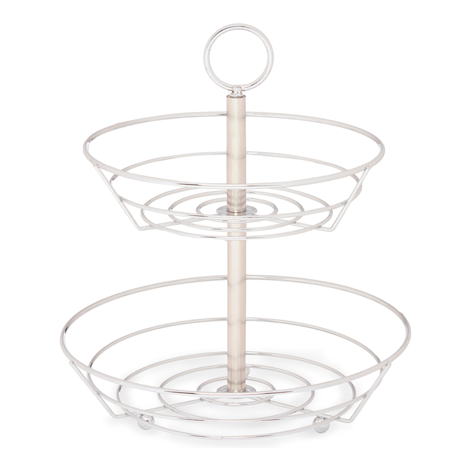 Frutero para cocina con doble altura en metal cromado.