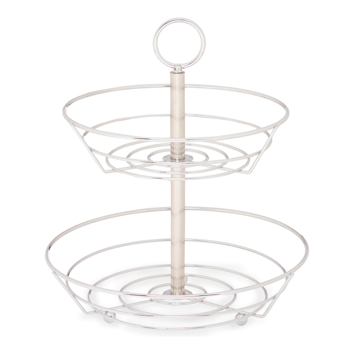 Frutero para cocina con doble altura en metal cromado.
