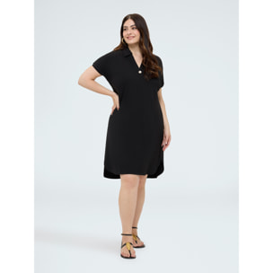 Fiorella Rubino - Vestido con cuello polo y botón joya - Negro