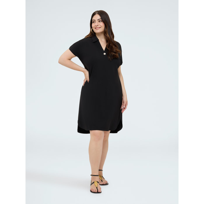 Fiorella Rubino - Vestido con cuello polo y botón joya - Negro