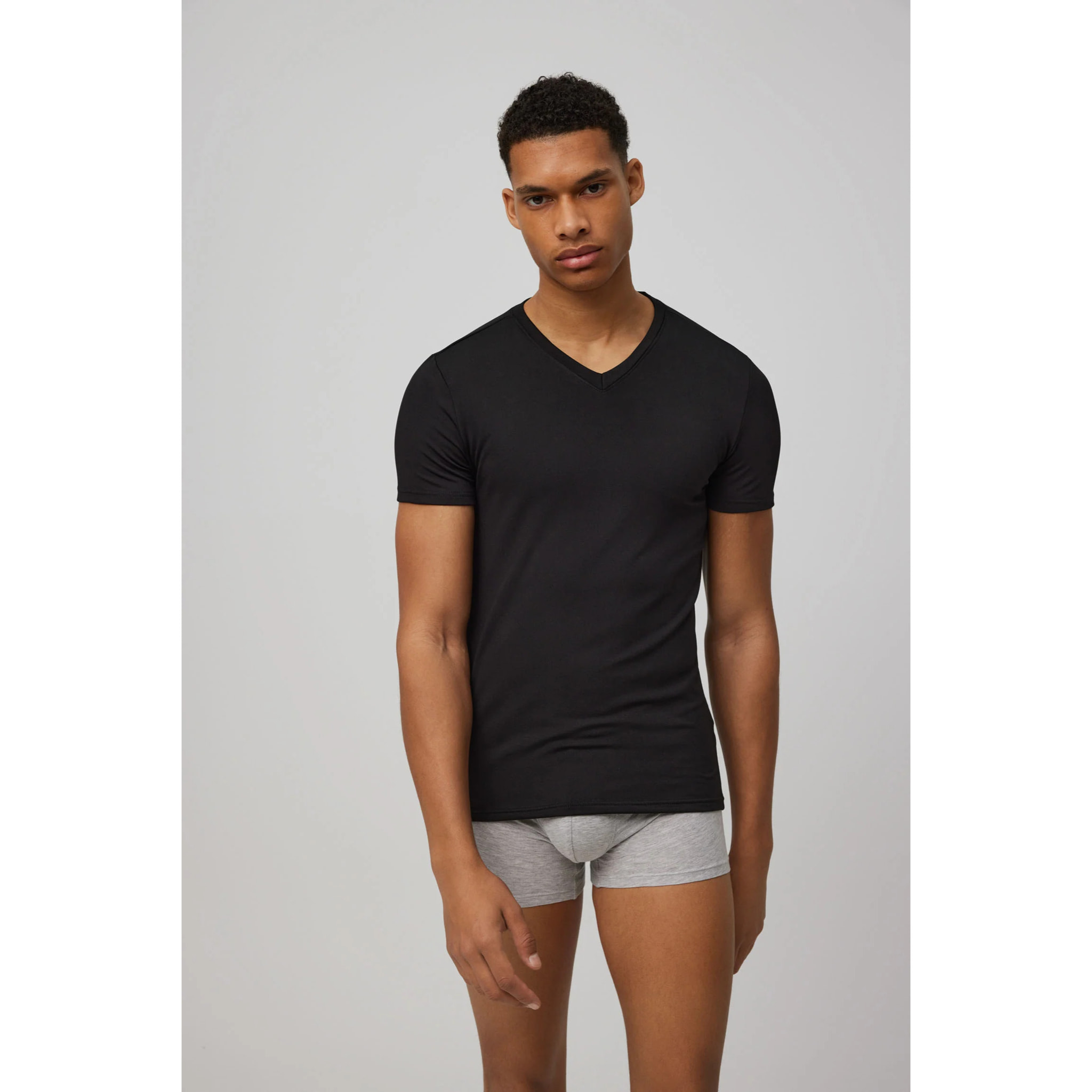 Maglia termica con scollo a V e maniche corte, nera