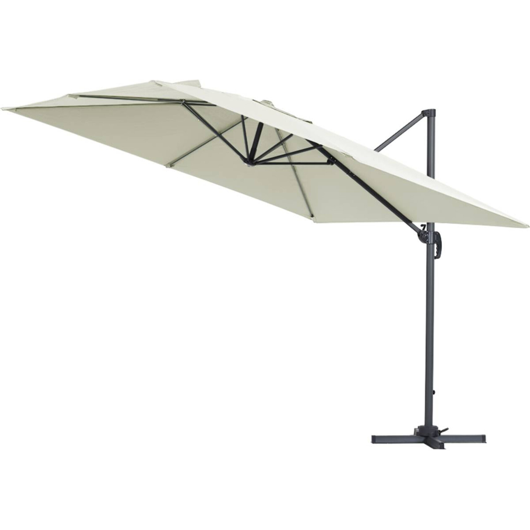 Parasol jardin déporté Alu "Sun 3" - Carré - 3 x 3 m - Ecru - Dalles incluses