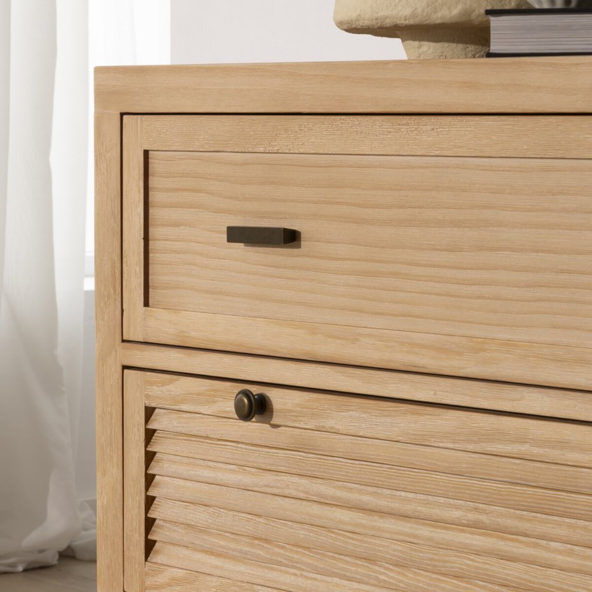 Commode Venice -bois massif, panneau de mdf et placage naturel-couleur naturel 100 x 85 x 43 cm