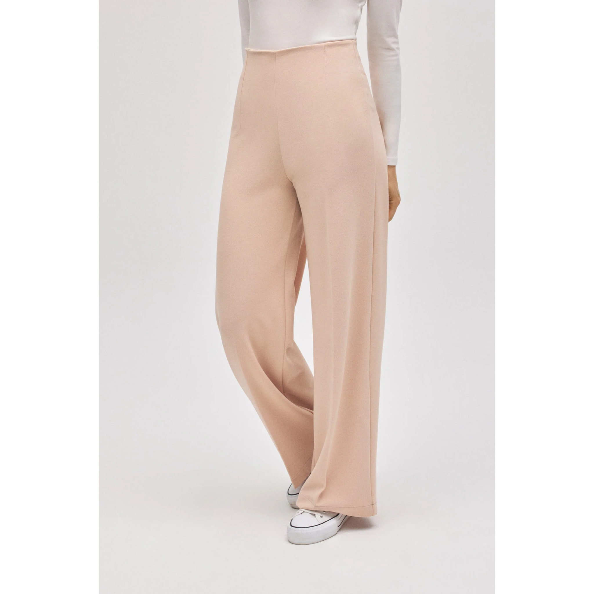 Pantaloni larghi effetto scamosciato color avorio