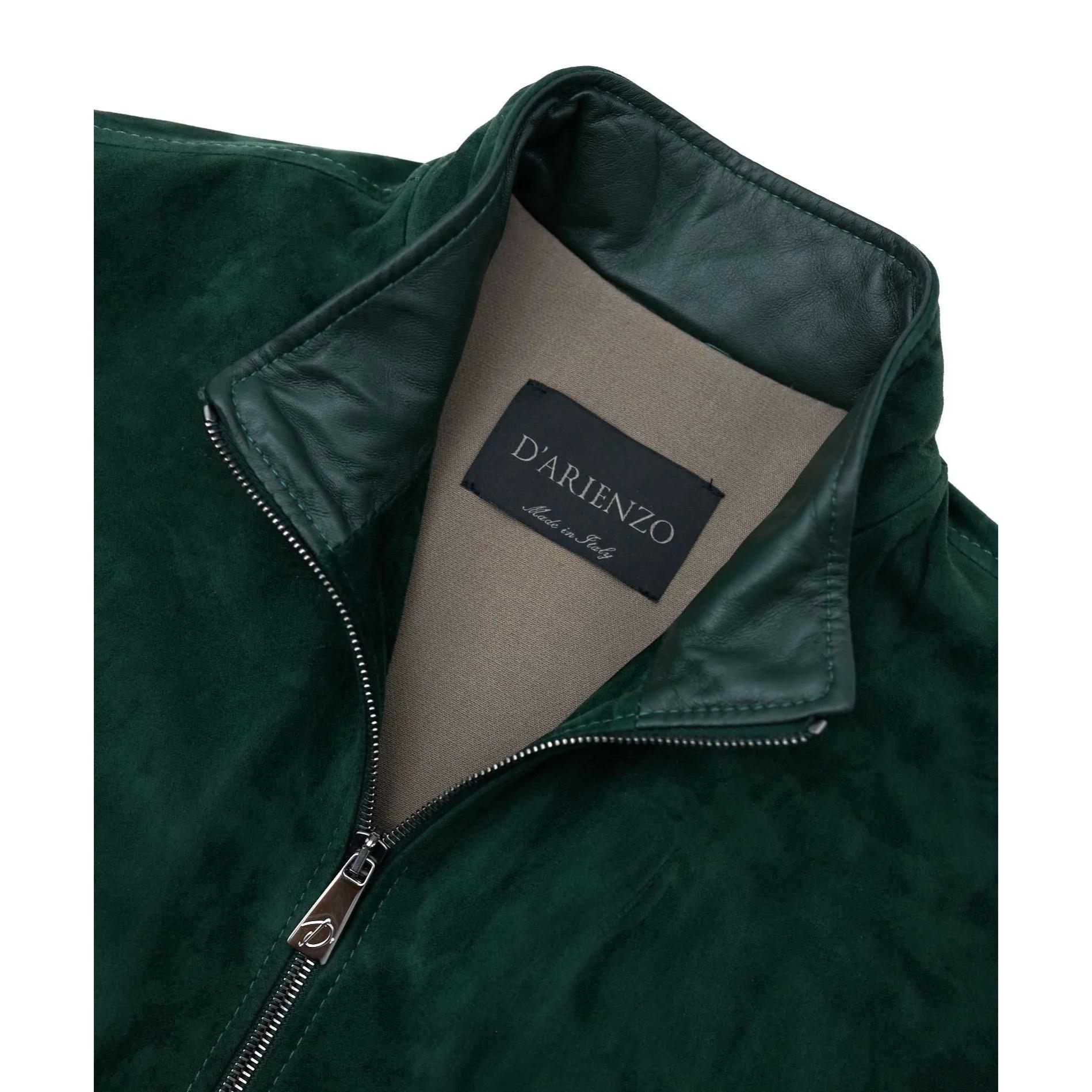 Giubbotto bomber in pelle scamosciata verde collo coreana