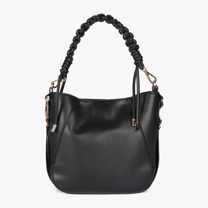 Borsa con manico intrecciato effetto pelle