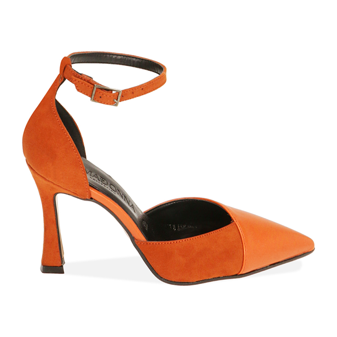 Zapato de tacón naranja con tira, tacón 9,5 cm