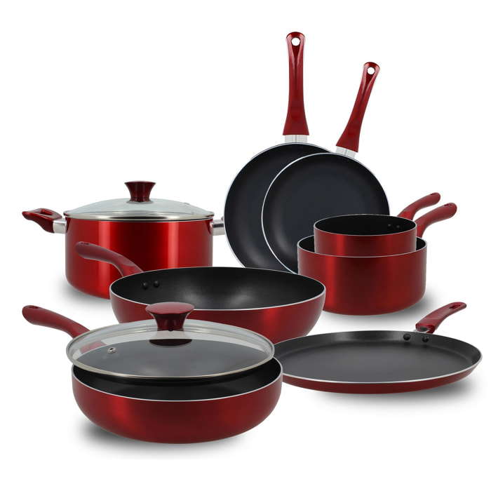 Batterie de cuisine 8 pièces aluminium rouge - tous feux CERISE