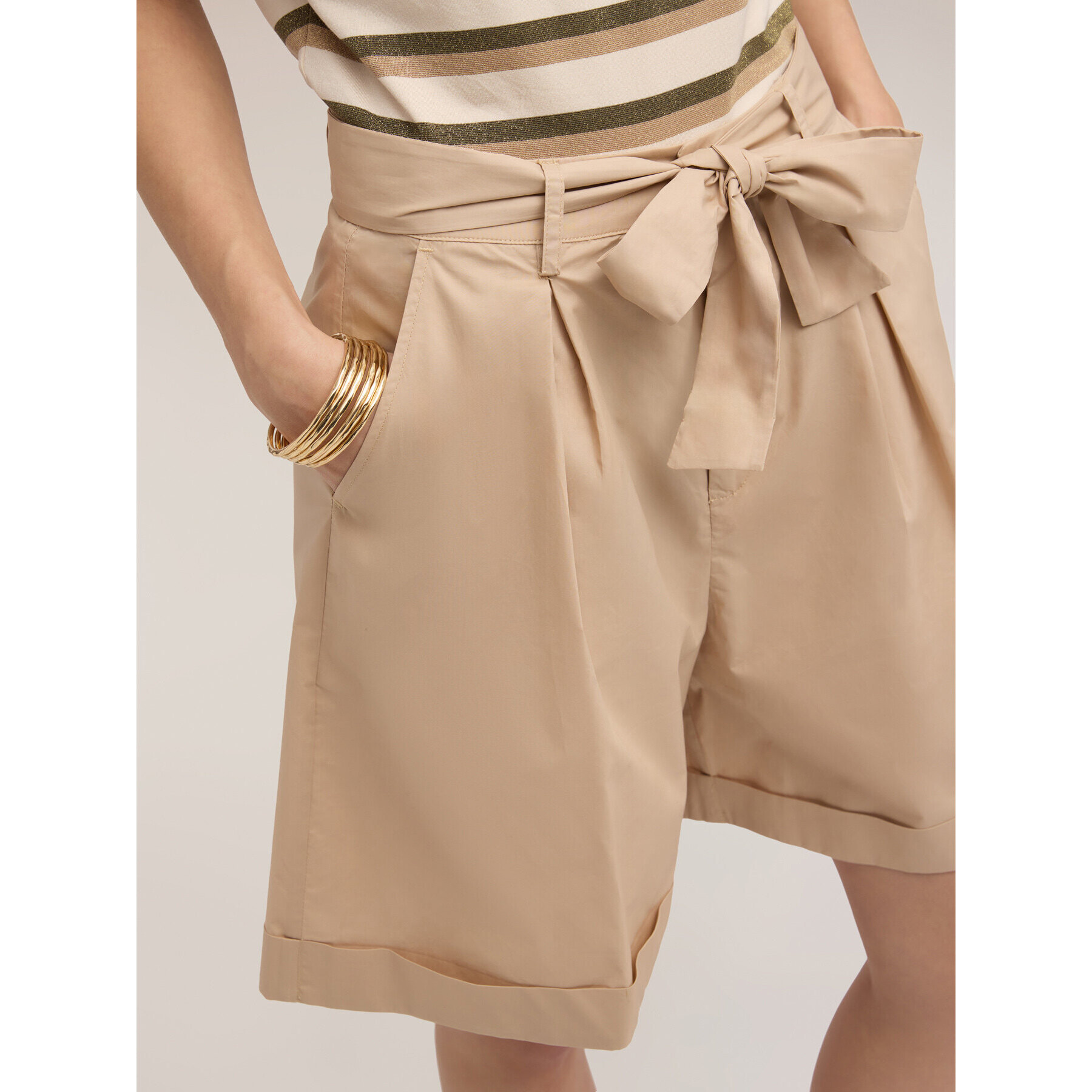 Motivi - Bermuda in popeline con fusciacca - Beige