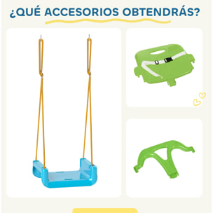 Columpio Infantil 3 en 1, Columpio para Niños, Cuerda Ajustable, con Respaldo Desmontable, Barra en T, Cinturón de Seguridad, para Interior, Exterior, Solo Asiento, Verde Oscuro