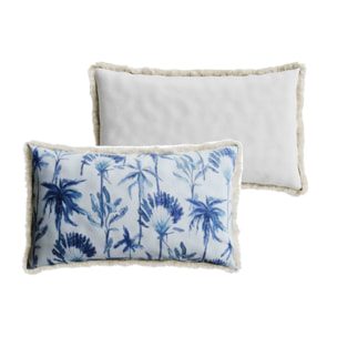 Coussin rectangulaire feuillage tropical bleu