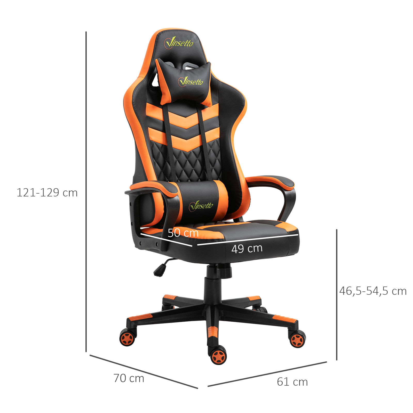 Silla Gaming de Oficina Ergonómica Altura Ajustable Naranja
