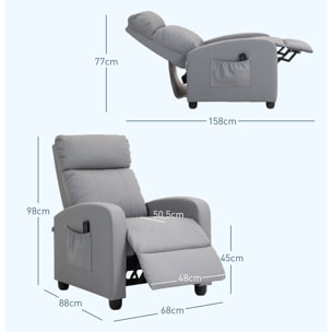 Sillón de Masaje Sillón Relax Reclinable con Mando a Distancia 2 Zonas de Masaje 8 Programas 5 Niveles de Intensidad 1 Bolsillo Lateral y Temporizador Tapizado en PU 68x88x98 cm Gris Claro