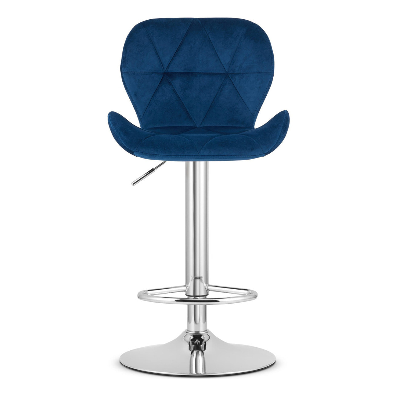 Sgabello da bar West in velluto blu e base cromata