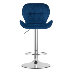 Sgabello da bar West in velluto blu e base cromata