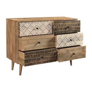 Commode en bois 6 tiroirs à motifs - Tali