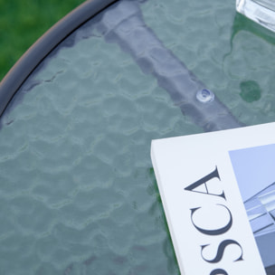 Mesa de Jardín Redonda con Tablero de Cristal para Patio Terraza Ø50x55 cm Negro