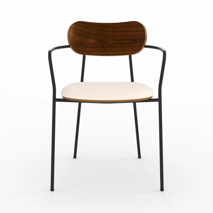 Lot de 2 chaises en tissu beige et placage en bois foncé - Marine