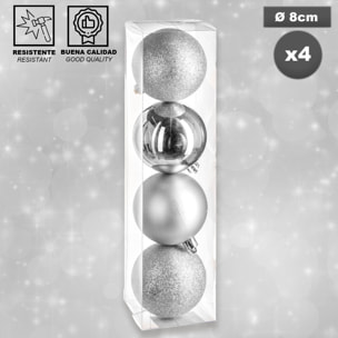 Bola de navidad  x 4 plata.