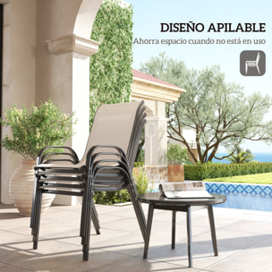 Juego de 4 Sillas de Jardín Exterior, Sillas Terraza Exterior Apilables, Sillas de Jardín con Tela Transpirable, Marco de Acero, Reposabrazos y Respaldo, 54x71x93 cm, Beige y Negro