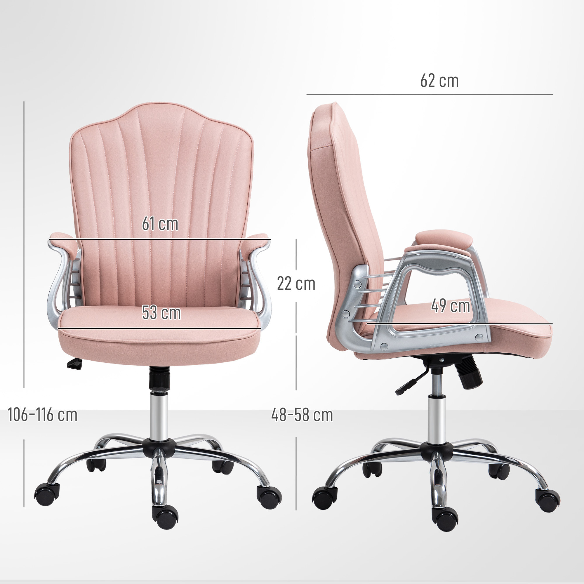 Silla de Oficina Silla de Escritorio Giratoria con Altura Ajustable Reposabrazos Respaldo Curvado Función de Basculante Rosa