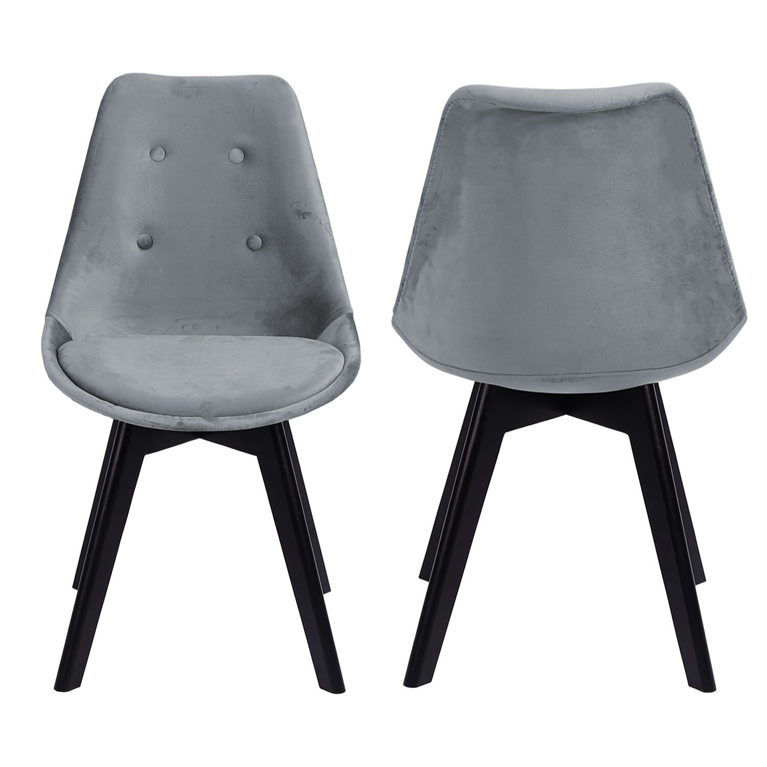 Lot de 4 chaises en velours NORA grises avec coussin