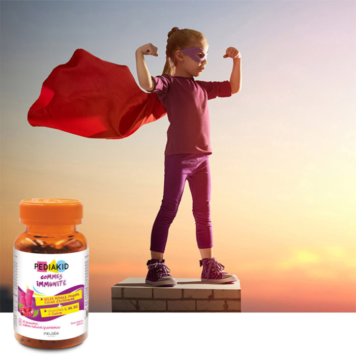 PEDIAKID - Gommes Immunité - Formule Naturelle au Délicieux Arôme de Framboise - Contribue au Fonctionnement Normal du Système Immunitaire - Soutient les Défenses de l'Organisme - Lot de 3 piluliers