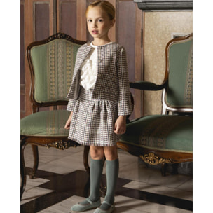 Falda chanel estructura verde, camel, lila y blanco